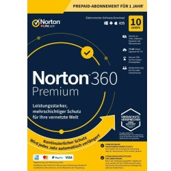 Norton 360 Premium - 10 Geräte 1 Jahr 2022 / 2023 - Antivirenprogramm mit Firewall - PC / Mac / iOS / Android - Download - ESD