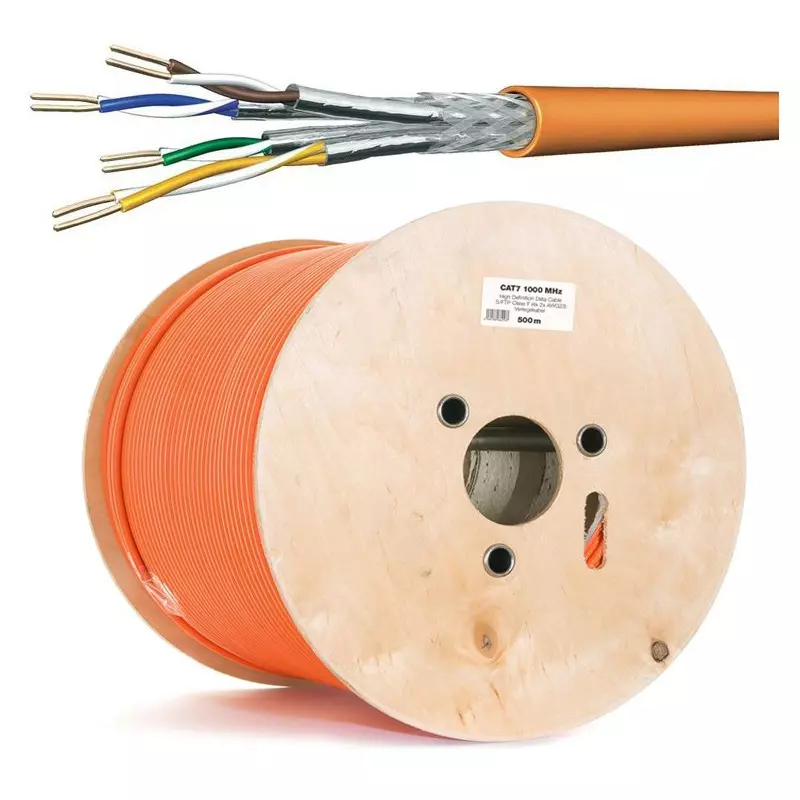 Cat 7 Netzwerkkabel Verlegekabel 1000 MHz S-FTP Orange Halogenfrei 500 meter