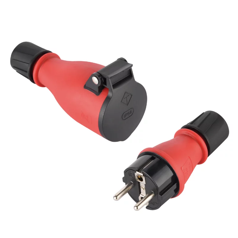 Schutzkontakt - Stecker / Kupplung IP 54 Outdoor / Außenbereich, Schwarz - Rot