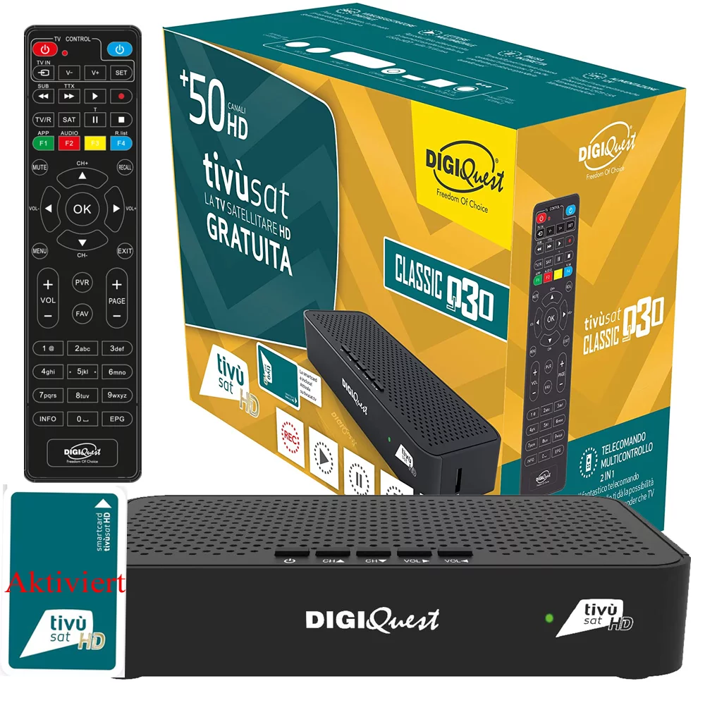 DIGIQuest Classic Q30 Full HD Sat-Receiver mit Aktiver Tivusat Karte (DVB-S2, HDMI, SCART, LAN)