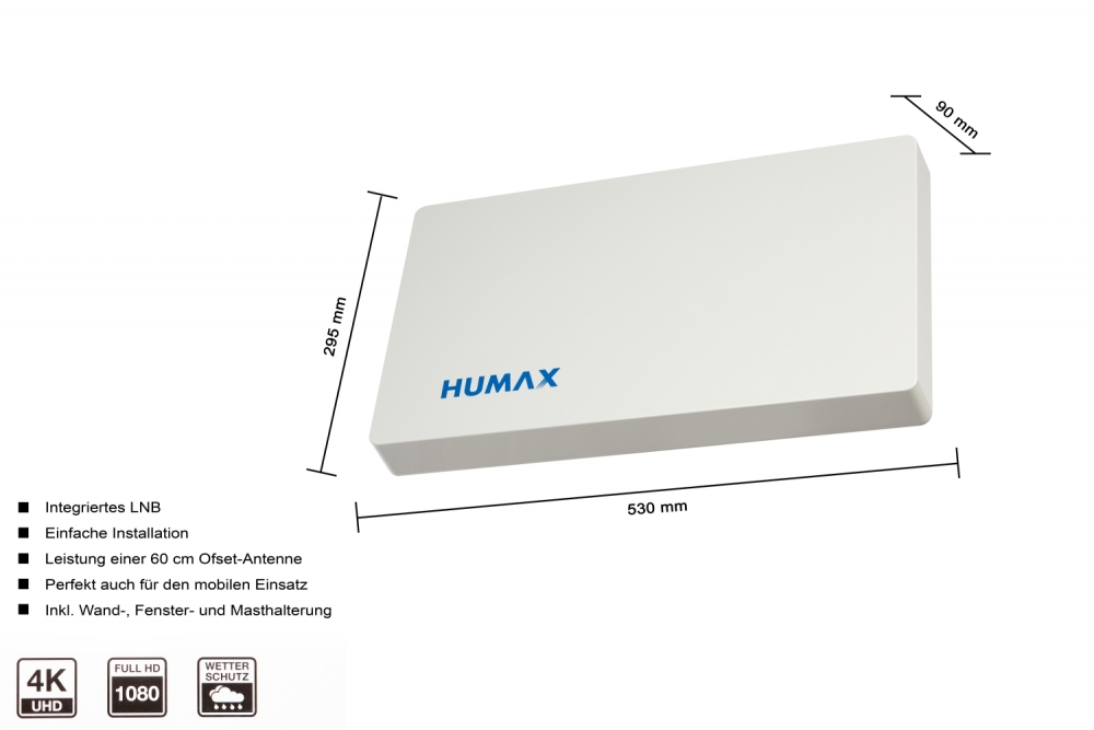 Humax Flat 50-Qd - Quad Satelliten-Flachantenne mit Quad-LNB