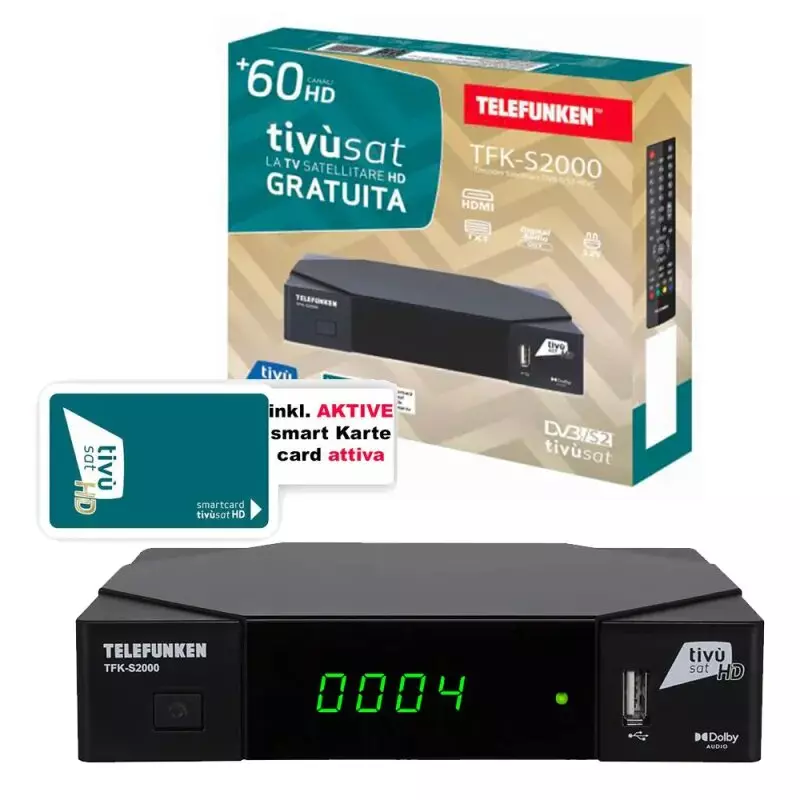 TIVUSAT Telefunken TKF-S2000 Aktiva Aktive Karte Full HD Sat Receiver mit Karte