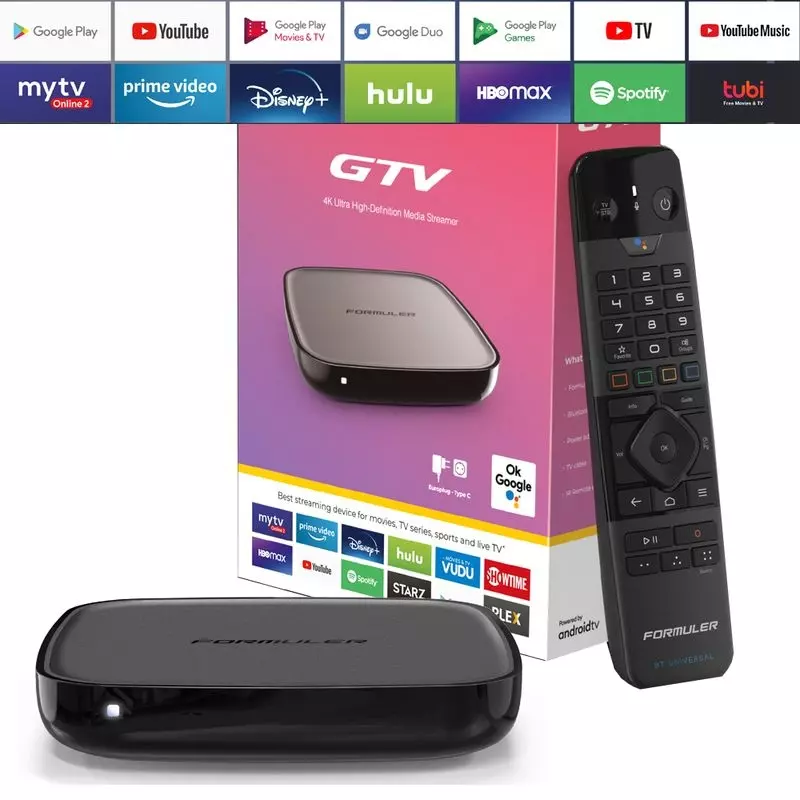 Formuler GTV 4K UHD IPTV Android 9 Player H.265 2GB RAM 16GB Flash Gigabit 5GHz Wlan, Schwarz