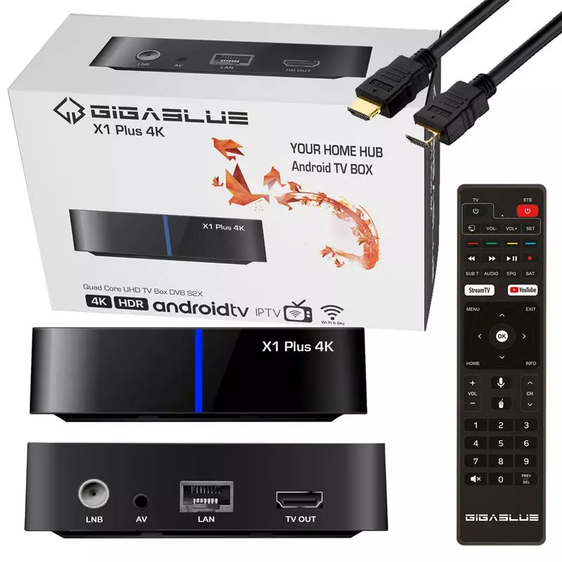 GigaBlue X1 Plus 4K UHD Android 10 Sat IP-Receiver (DVB-S2X, Dual-WiFi, LAN, Bluetooth, HDMI, USB)