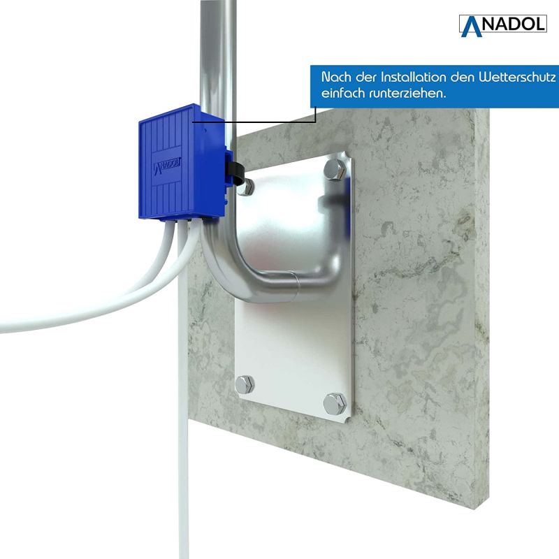 Anadol 2/1 Gold Line DiSEqC Schalter 2.0 mit Wetterschutzgehäuse + 3x F-Stecker + Kabelbinder + Dübel Schrauben