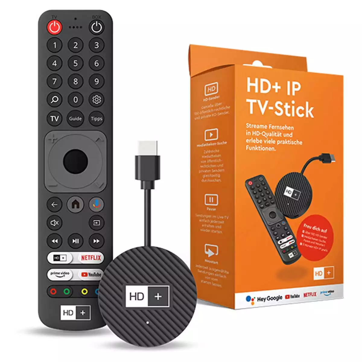 HD-Plus IP TV-Stick inkl. 3 Monate HD+ IP-Abo (UHD 4K, Android TV, Dual-WiFi, Bluetooth, HDMI)