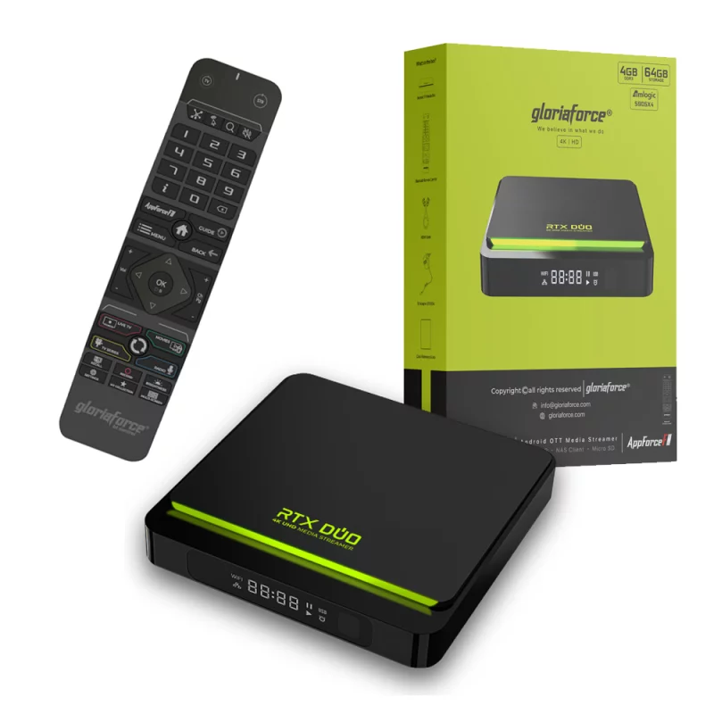 Gloriaforce RTX Duo 4K UHD Android 11 IP-Receiver (HDR10+, 60fps, Dual-WiFi, LAN, MicroSD, HDMI)