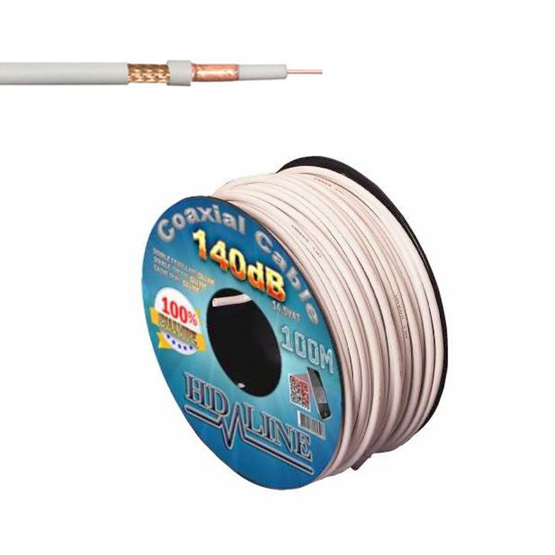 HD-Line HQ 100m SAT Koaxial Kabel 140dB 5 Fach geschirmt für DVB-S/S2/T2/C Vollkupfer Innenleiter