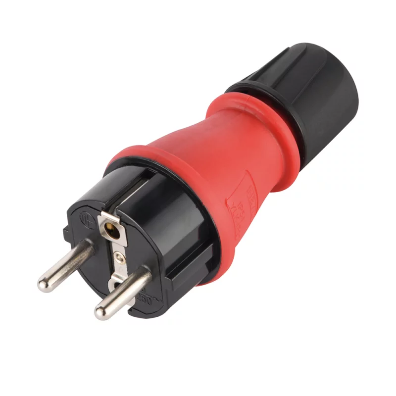 Schuko Stecker, Schutzkontaktstecker IP 54 Outdoor / Außenbereich, Schwarz - Rot