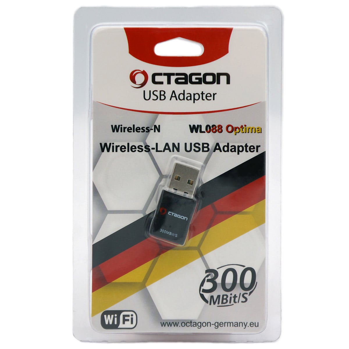 Octagon WL088 Optima WLAN Stick 300 MBit/s, 2.4 GHz WiFi, USB 2.0 Adapter schwarz