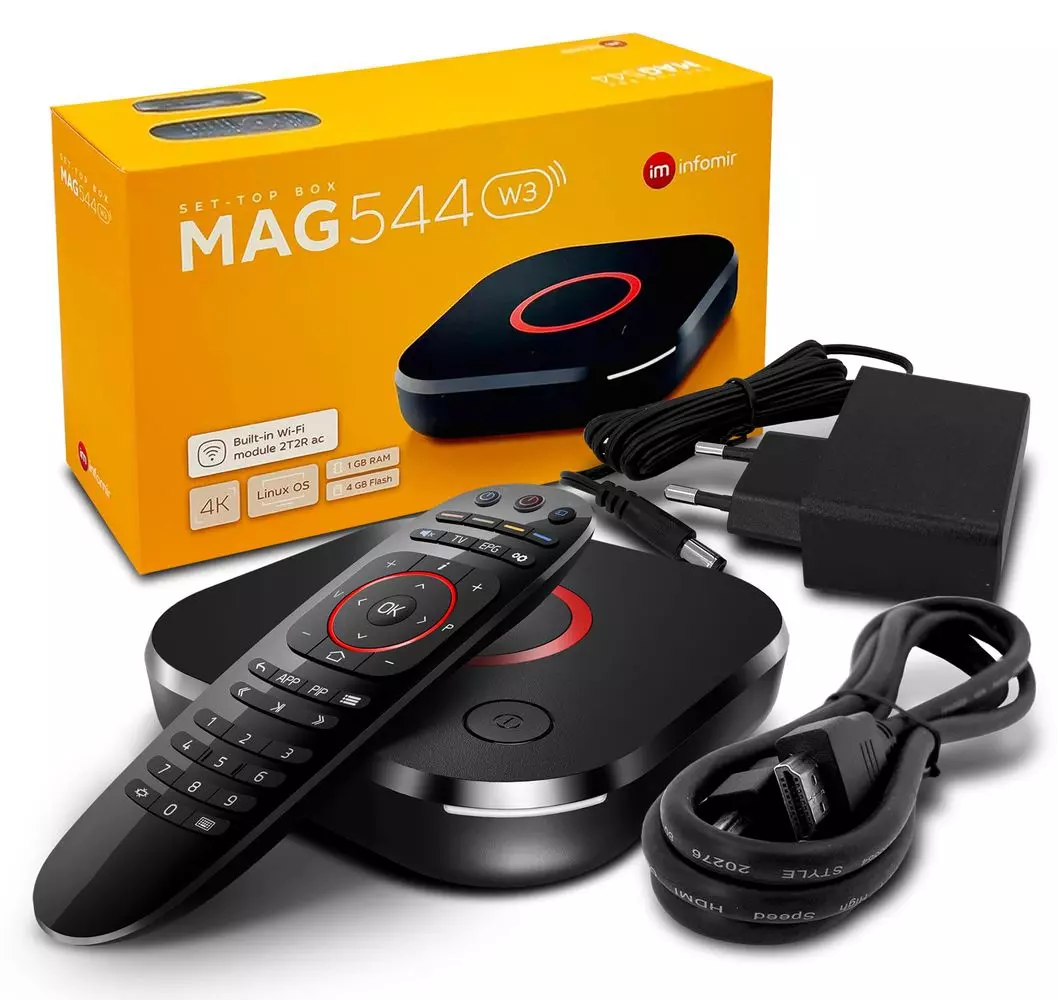 MAG 544w3 IPTV Set Top Box mit 4K und HEVC H 265 Unterstützung Linux WLAN integriert 