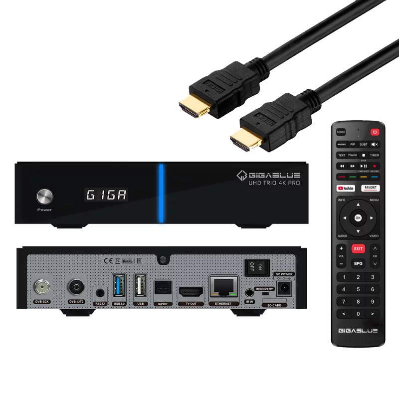 GigaBlue UHD Trio 4K PRO Combo-Receiver (1x DVB-S2X, 1x DVB-C/T2, 1200Mbit/s WiFi, Bluetooth)