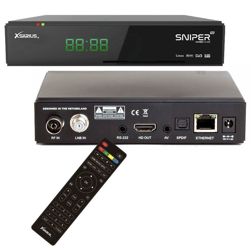 Xsarius Sniper HD Combo H.265 1xDVB-S2/C/T2 Tuner HDTV Sat Receiver IPTV Player