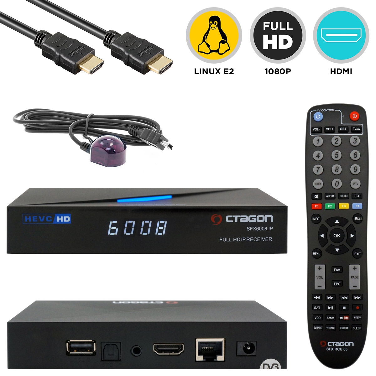 Octagon SFX6008 IP WL Full HD IP-Receiver (Linux E2 & Define OS, 1080p, HDMI, USB, LAN, WiFi)