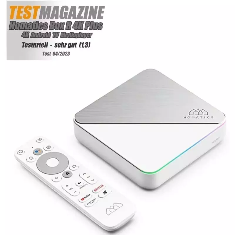 Homatics Box R 4K Plus Android TV Box - Smart TV Streaming Receiver, Dolby Atmos, Google Zertifiziert, Netflix 4K, Prime Video 4K, Disney+ 4K, Gigabit, WiFi 6, Bluetooth 5.0, 4GB RAM & 32GB Flash Speicher