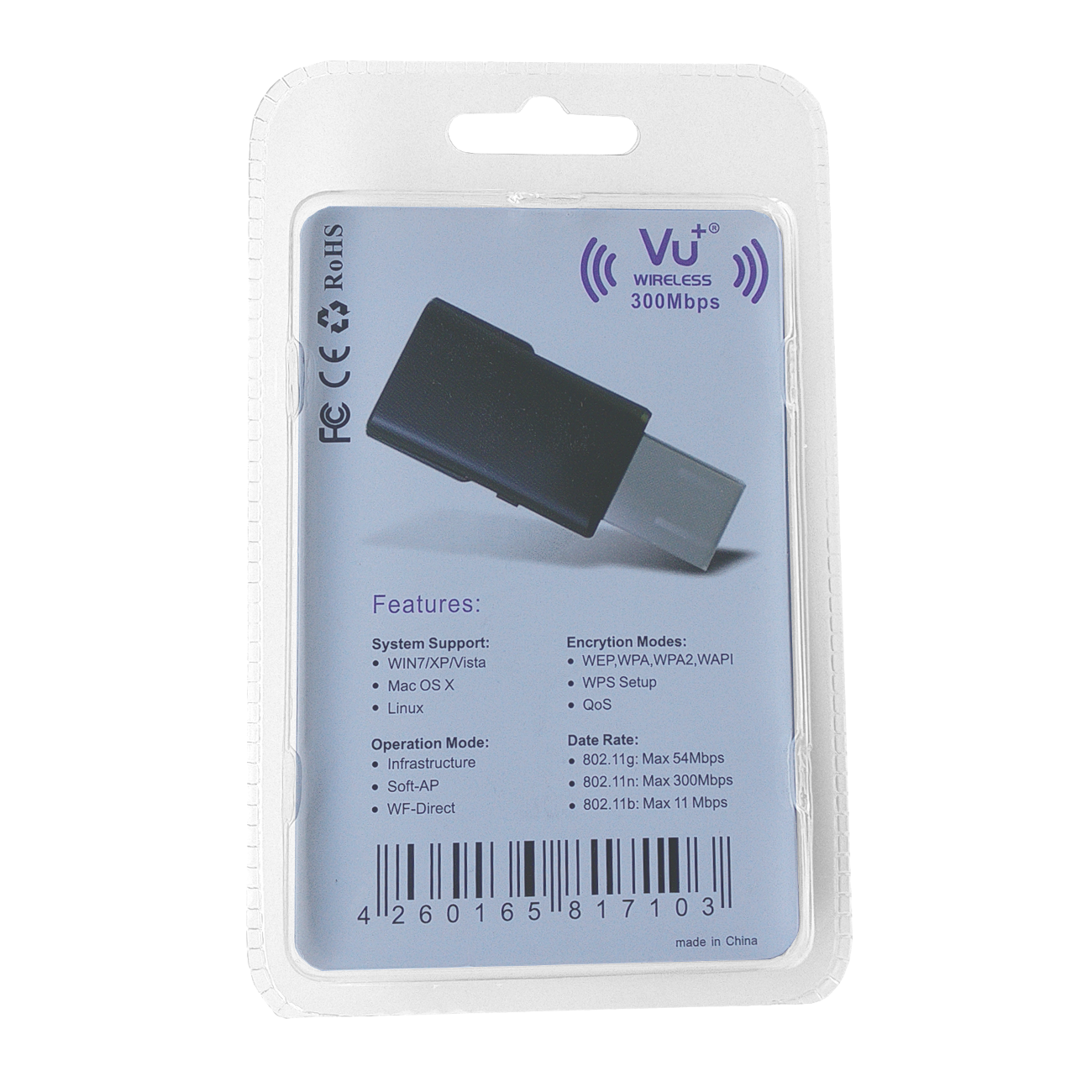 VU+ Wireless USB Adapter 300 Mbps incl. WPS Setup