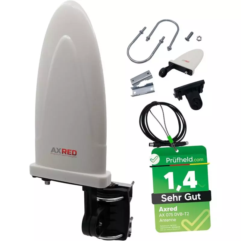 AXRED AX075 DVBT2 Antenne mit Verstärker 36dBi für außen, DVBT Antenne für Receiver Fernseher, DVB-T DVB-T2 Antennen, Zimmerantenne, Freenet TV