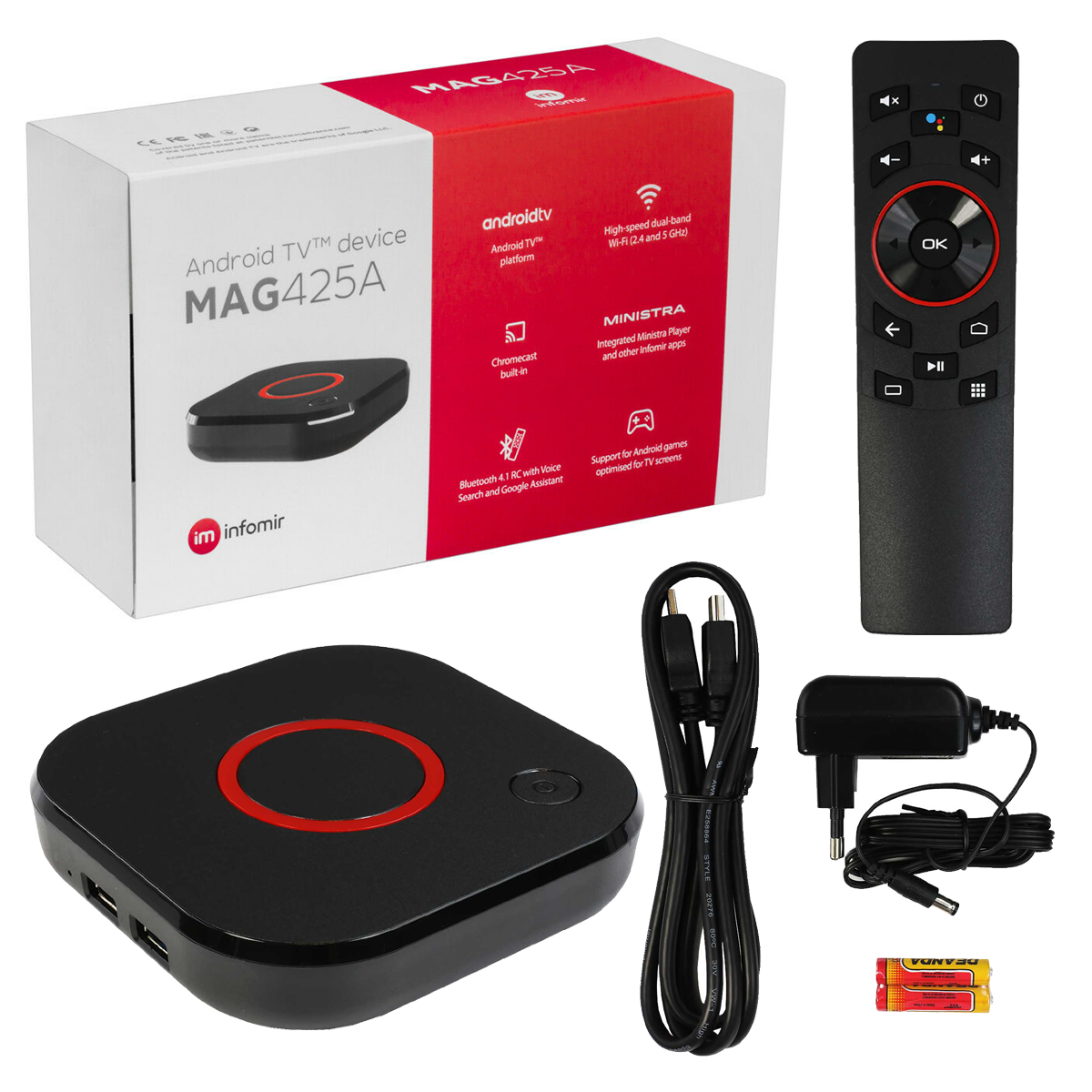 MAG 425A Android TV 8.0 4K HEVC 5G WIFI Bluetooth Sprachfernbedienung Chromecast IPTV Player