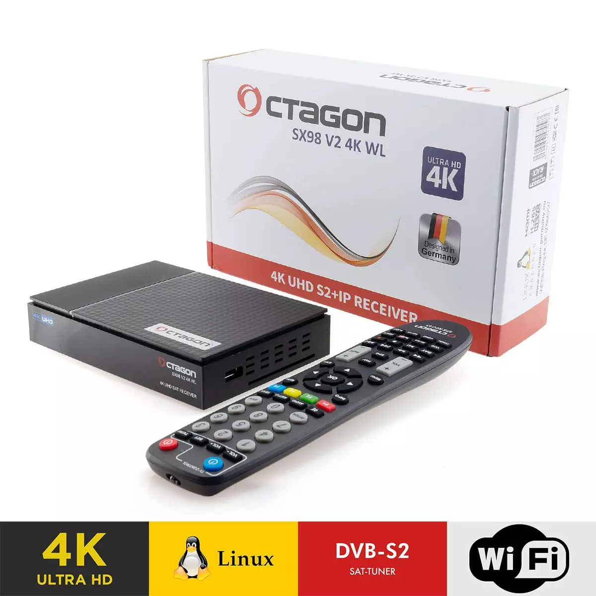 Octagon SX98 V2 4K WL UHD Linux 1x DVB-S2 Sat IP-Receiver (Dolby Digital+, Dual-WiFi, LAN, CA)