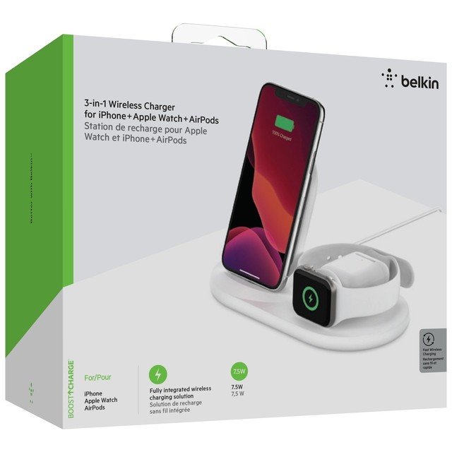 Belkin 3-in-1-Ladestation für iPhone, Apple Watch & AirPods, Wireless, weiß