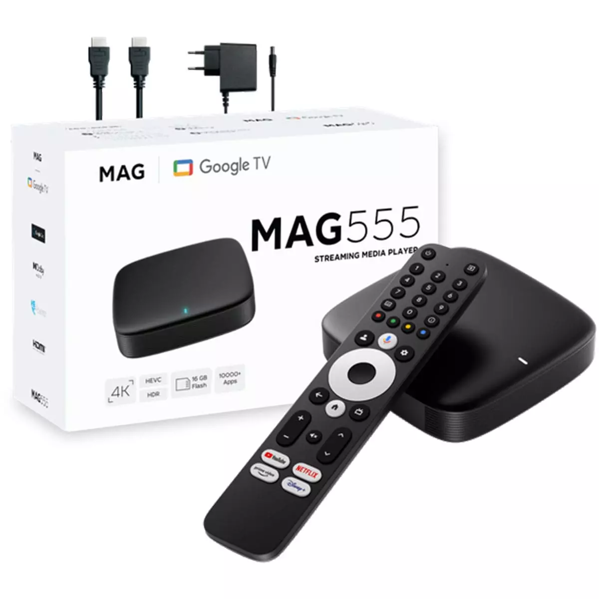 MAG 555 4K UHD Android 12 Google TV Mediaplayer Schwarz (HDR10+, Dolby, Widevine, Dual-WiFi, LAN)