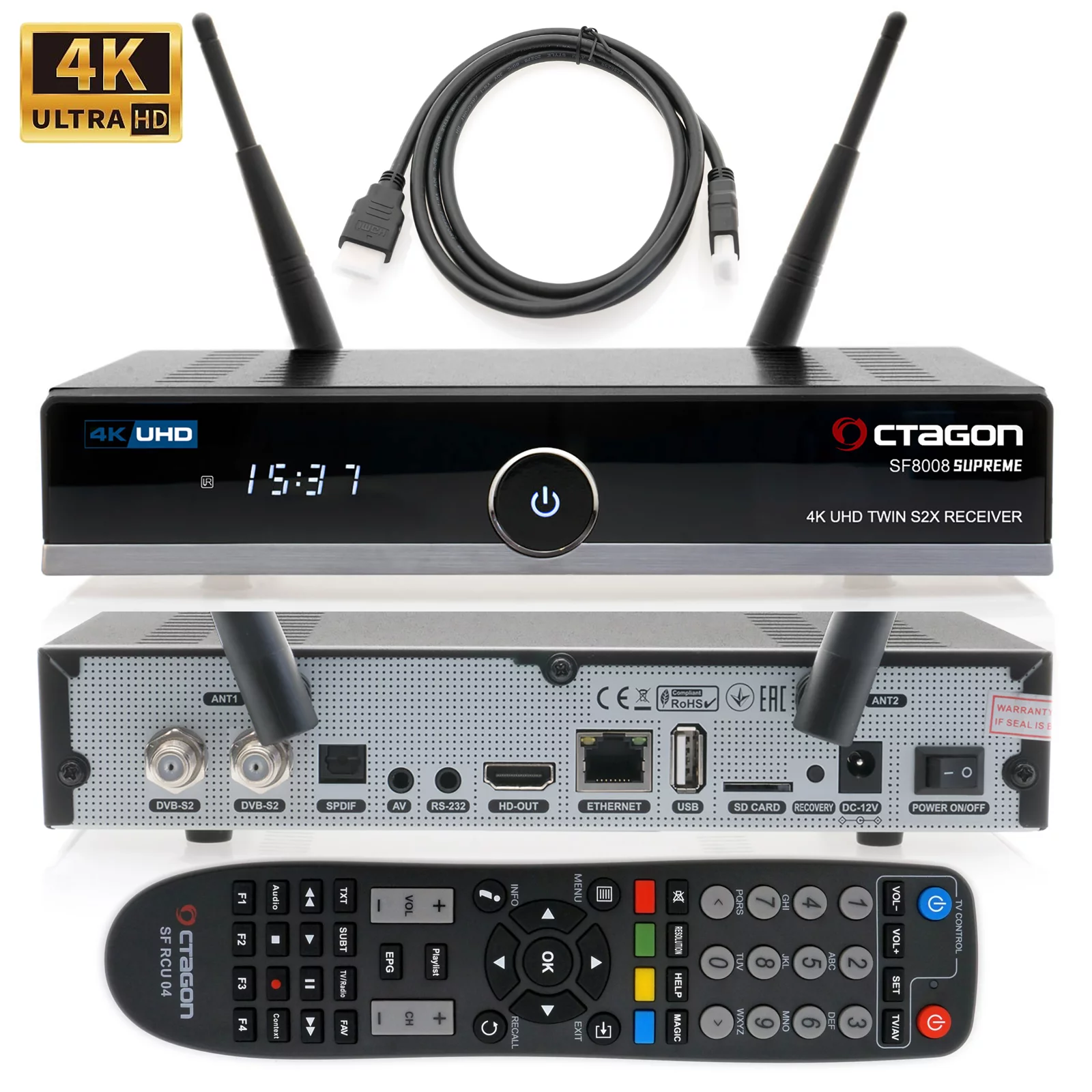 Octagon SF8008 Supreme UHD 4K Twin Sat-Receiver (2x DVB-S2X MS, Linux E2, M.2, Dual-WiFi)