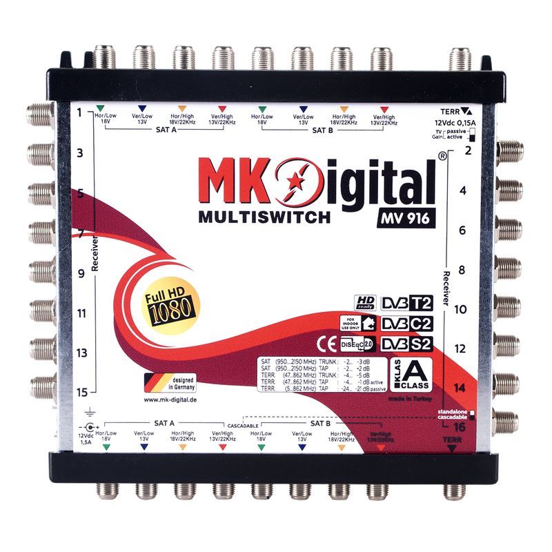 MK Digital MV 916 Multischalter, Multiswitch SAT Verteiler 9 auf 16 kaskadierbar