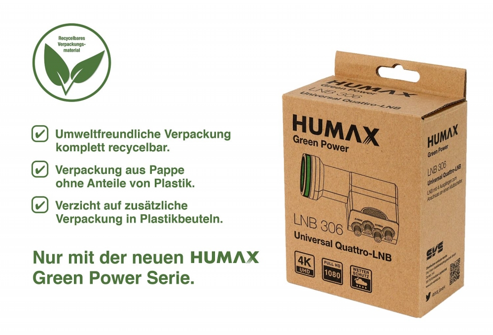 Humax Green Power Quattro LNB 306 Sat 0,1dB nachhaltig für Multischalter