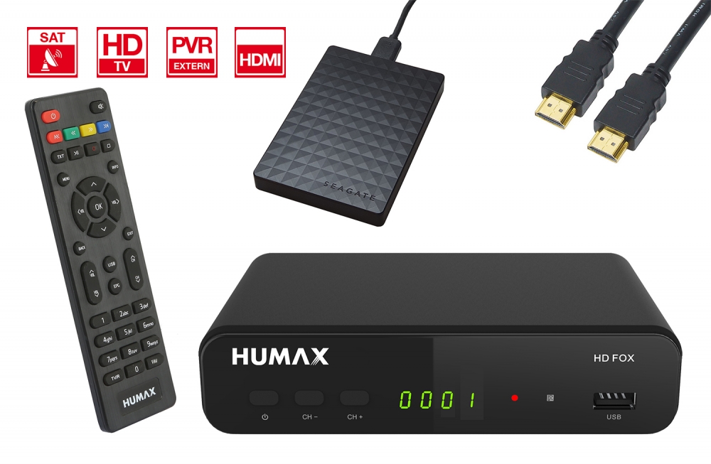 Humax HD Fox Bundle mit HDMI Kabel und externe Festplatte