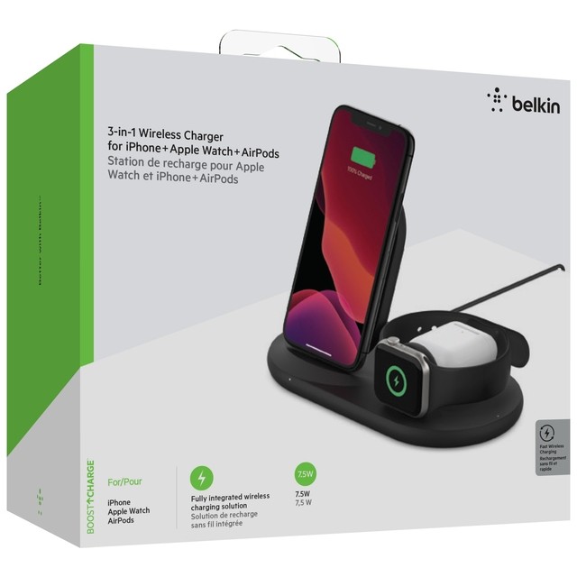 Belkin 3-in-1-Ladestation für iPhone, Apple Watch & AirPods, Wireless, schwarz