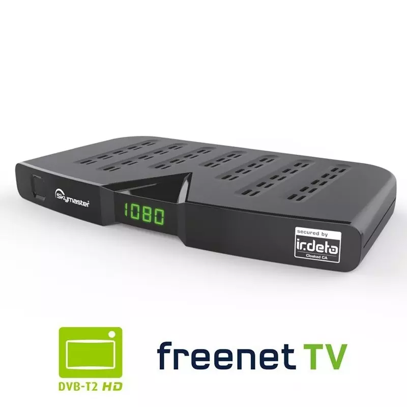 Skymaster DTR5000 DVB-T2 Receiver HDTV H.265 HEVC mit Kartenlosen Irdeto-Zugangssystem für freenet TV (HDMI, USB 2.0)