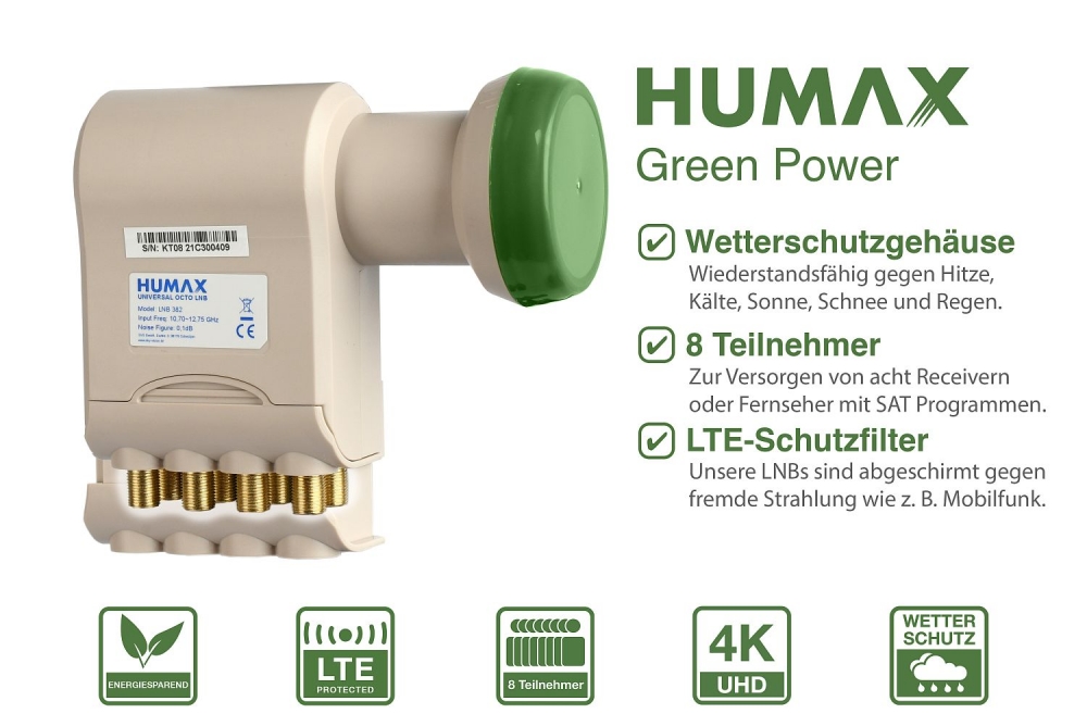 Humax Green Power Octo LNB 382 Sat Octo-LNB 0,1dB nachhaltig 8 Teilnehmer