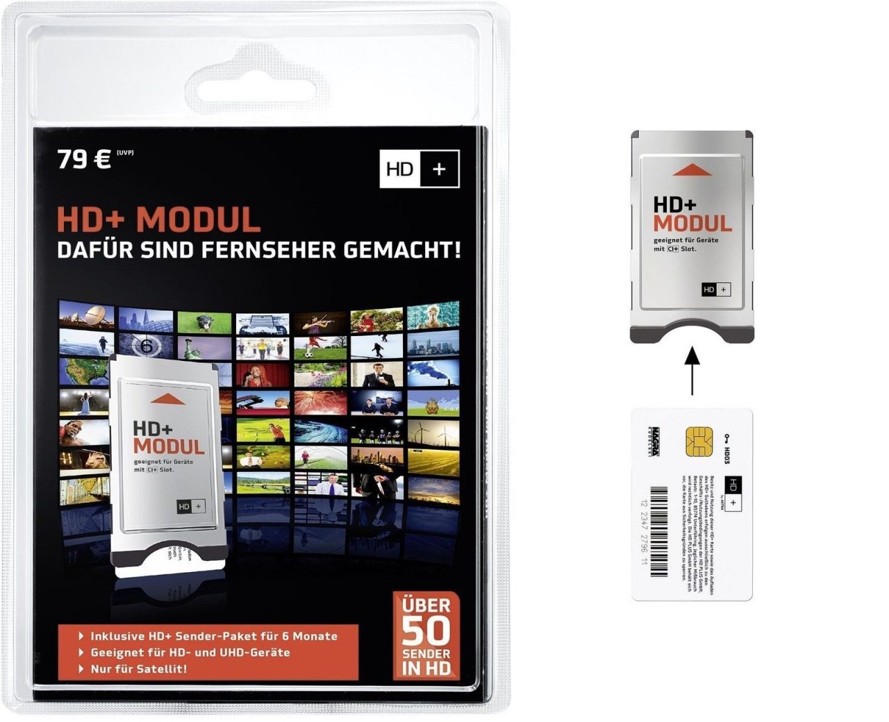 HD PLUS CI+ Modul für 12 Monate (inkl. HD+ Karte, geeignet für HD und UHD, für Satellitenempfang 